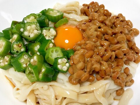 HBで生地作り☆ぶっかけオクラ納豆うどん